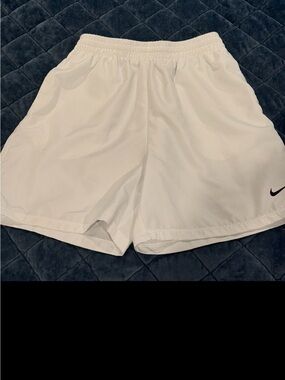 Nike White Youth Boys Athletic Shorts with Black Swoosh